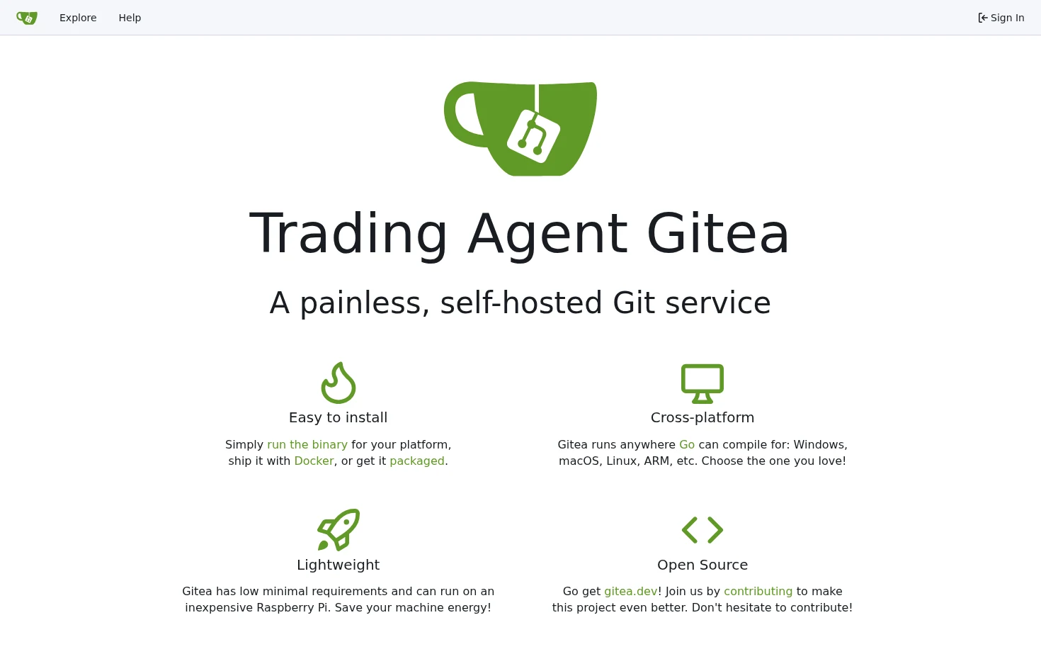 Trading Agent Gitea 页面快照